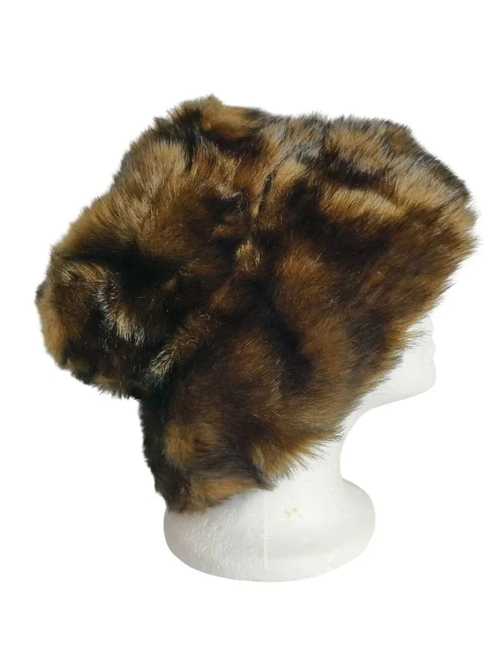 Vtg Preston & York Faux Fur Cloche Bucket Hat Plush Leopard Winter Cozy Cossack